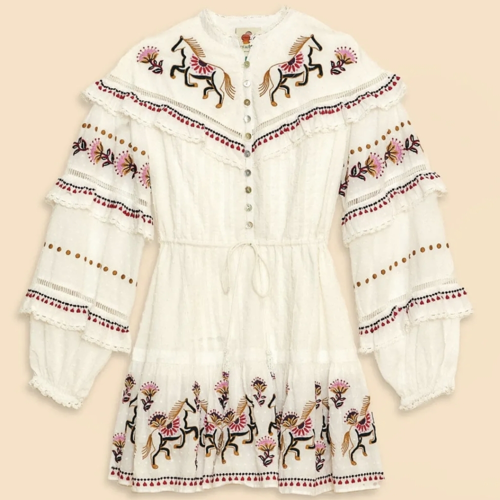 NWT Embroidered Horses Ruffle Mini Dress